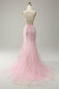 Load image into Gallery viewer, Mint Spaghetti Straps Appliques Mermaid Long Prom Dress