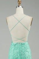 Load image into Gallery viewer, Blue Mermaid Tulle Backless Long Prom Dress with Lace