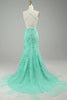 Load image into Gallery viewer, Mint Spaghetti Straps Appliques Mermaid Long Prom Dress
