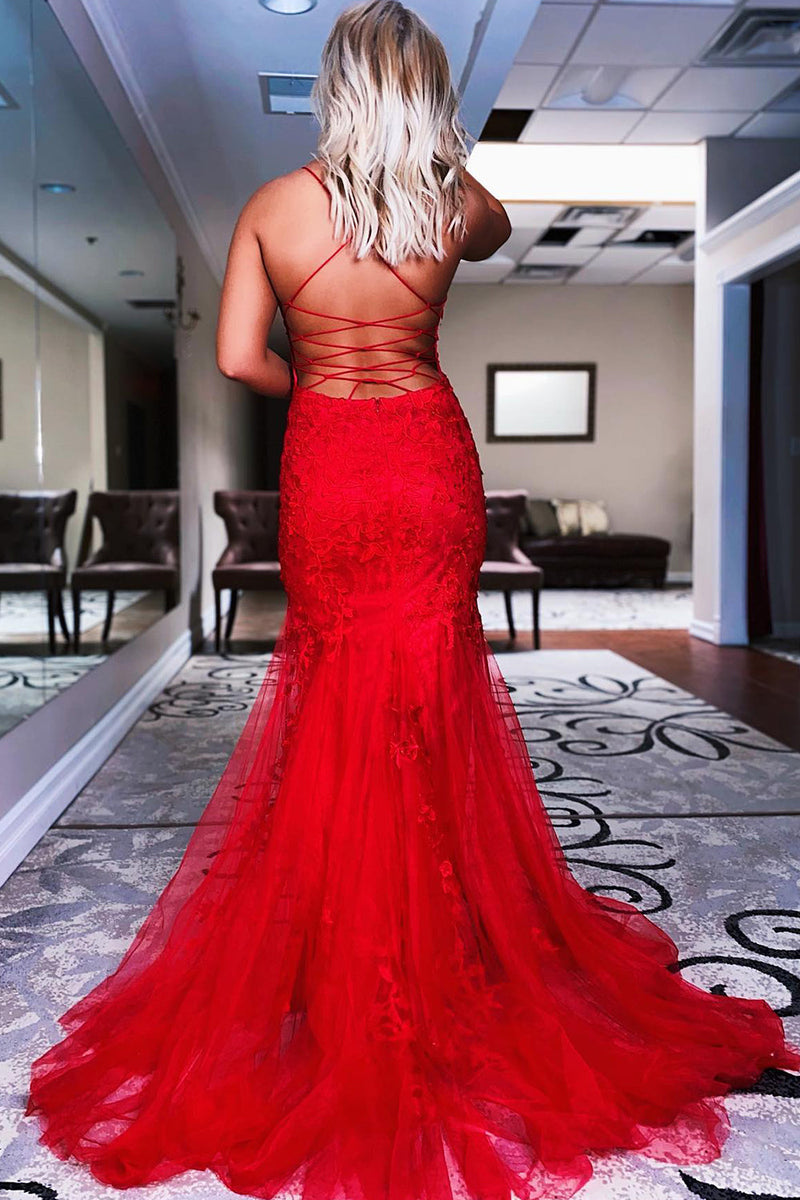 Load image into Gallery viewer, Mint Spaghetti Straps Appliques Mermaid Long Prom Dress