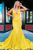 Load image into Gallery viewer, Dark Green Deep V Neck Sequin Mermaid Prom Dress