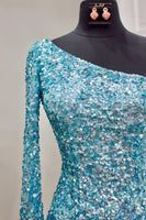 Load image into Gallery viewer, Blue Bodycon Sequins Short Homecoming Dress with Sleeves