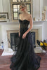 Load image into Gallery viewer, Black Corset A-Line Tulle Long Prom Dress with Lace