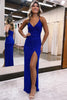 Load image into Gallery viewer, Sheath Spaghetti Straps Royal Blue Sequins Long Prom Dress with Split Front