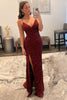 Load image into Gallery viewer, Sheath Spaghetti Straps Dark Red Sequins Long Prom Dress with Split Front