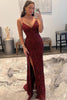 Load image into Gallery viewer, Sheath Spaghetti Straps Dark Red Sequins Long Prom Dress with Split Front