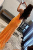 Load image into Gallery viewer, Sheath Spaghetti Straps Orange Sequins Long Prom Dress with Split Front