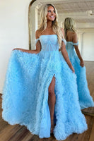 Load image into Gallery viewer, Princess A Line Off the Shoulder Lilac Corset Prom Dress with Ruffles