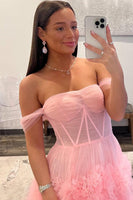 Load image into Gallery viewer, Princess A Line Off the Shoulder Lilac Corset Prom Dress with Ruffles