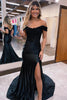 Load image into Gallery viewer, Sparkly Dark Green Corset Detachable Neck Mermaid Long Prom Dress with Slit