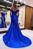 Load image into Gallery viewer, Sparkly Dark Green Corset Detachable Neck Mermaid Long Prom Dress with Slit
