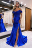 Load image into Gallery viewer, Sparkly Dark Green Corset Detachable Neck Mermaid Long Prom Dress with Slit