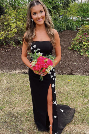 Red Strapless Mermaid Long Prom Dress with Stars
