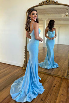 Sparkly Blue Corset Sequins Mermaid Long Prom Dress