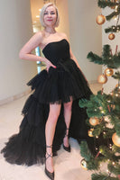 Load image into Gallery viewer, Stylish High Low Strapless Fuchsia Prom Dress with Ruffles