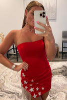 Load image into Gallery viewer, Pink Tight Homecoming Dress with Star and Fringes