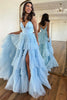 Load image into Gallery viewer, Red Tulle Spaghetti Straps Long Prom Dress
