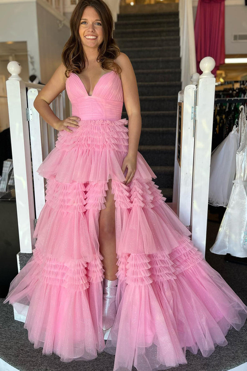 Load image into Gallery viewer, Red Tulle Spaghetti Straps Long Prom Dress