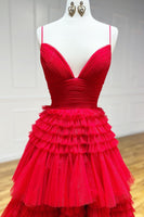 Load image into Gallery viewer, Fuchsia Tulle Spaghetti Straps Long Prom Dress