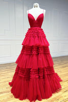 Load image into Gallery viewer, Fuchsia Tulle Spaghetti Straps Long Prom Dress