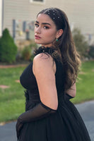 Load image into Gallery viewer, Light Pink V-Neck Tulle Long Prom Dress with Open Back