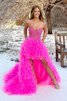Load image into Gallery viewer, Red Tulle High-Low Prom Dress