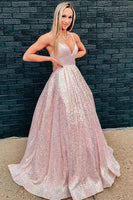 Load image into Gallery viewer, Sparkly Hot Pink Sequins A-Line Long Prom Dress