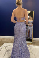 Load image into Gallery viewer, Two Piece Orange Sequins Mermaid Prom Dress with Slit