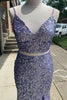 Load image into Gallery viewer, Two Piece Orange Sequins Mermaid Prom Dress with Slit