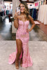 Load image into Gallery viewer, Red Spaghetti Straps Appliques Prom Dress with Slit