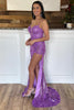 Load image into Gallery viewer, Red Spaghetti Straps Appliques Prom Dress with Slit