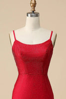 Load image into Gallery viewer, Mermaid Spaghettti Straps Red Sequins Long Prom Dress with Split Front