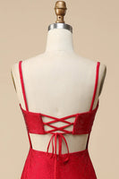 Load image into Gallery viewer, Mermaid Spaghettti Straps Red Sequins Long Prom Dress with Split Front