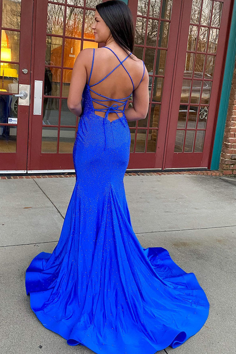 Load image into Gallery viewer, Hot Pink Sequined Spaghetti Straps Prom Dress