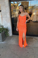 Load image into Gallery viewer, Sparkly Royal Blue Backless Sequins Long Prom Dress with Slit