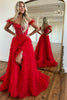Load image into Gallery viewer, Princess A Line Off the Shoulder Pink Long Prom Dress with Feather