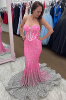Load image into Gallery viewer, Rose Gold Sparkly Sequins Mermaid Long Prom Dress