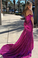 Load image into Gallery viewer, Dark Green Off Shoulder Mermaid Prom Dress with Slit