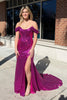 Load image into Gallery viewer, Dark Green Off Shoulder Mermaid Prom Dress with Slit