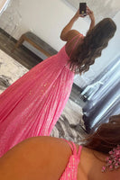 Load image into Gallery viewer, Sparkly Pink One Shoulder A Line Sequins Prom Dress