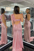 Load image into Gallery viewer, Mermaid One Shoulder Cut Out Black Sequins Long Prom Dress