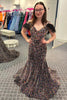Load image into Gallery viewer, Mermaid Off the Shoulder Purple Sequins Cut Out Prom Dress with Feathers