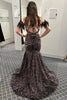 Load image into Gallery viewer, Mermaid Off the Shoulder Purple Sequins Cut Out Prom Dress with Feathers