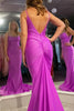 Load image into Gallery viewer, Fuchsia Spaghetti Straps Satin Backless Mermaid Prom Dress
