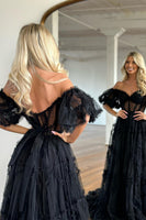 Load image into Gallery viewer, A Line Off the Shoulder Light Blue Tulle Corset Prom Dress with Bowknot