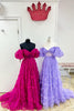 Load image into Gallery viewer, Fuchsia A Line Off the Shoulder Tulle Corset Prom Dress with Bowknot