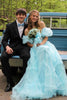 Load image into Gallery viewer, Fuchsia A Line Off the Shoulder Tulle Corset Prom Dress with Bowknot