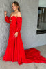 Load image into Gallery viewer, Blue Detachable Sleeves Cut-Out Long Prom Dress with Beading