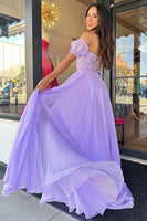 Load image into Gallery viewer, Lilac Corset A-Line Sweetheart Long Chiffon Prom Dress with Slit