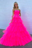 Load image into Gallery viewer, Hot Pink A-Line Tiered Tulle Long Prom Dress
